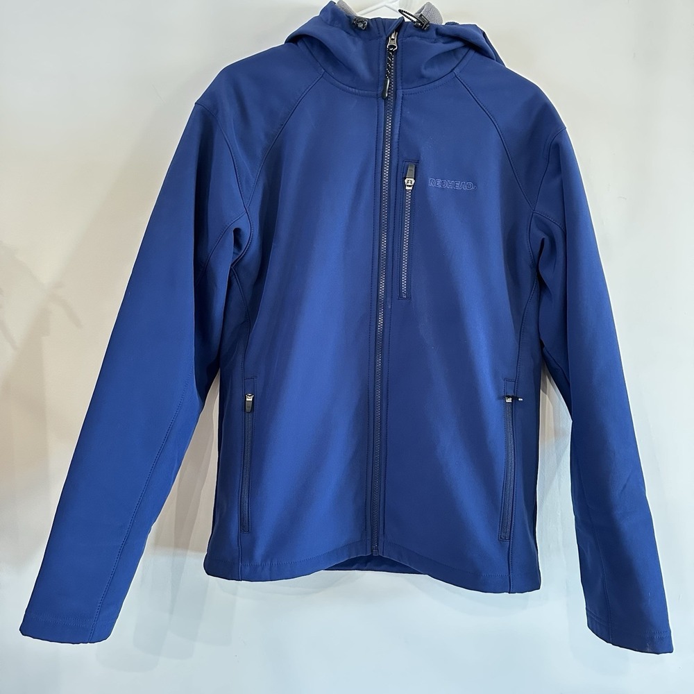 Men's Double Layer Red‎ Head Jacket Coat Blue Small Soft Shell Fleece Zip Hooded